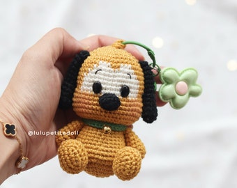 Produit fini : porte-clés chiot jaune fait main, porte-clés The Puppy au crochet