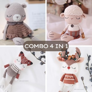 PDF PATTERN - COMBO 4 in 1 Crochet Pattern (Bear, Sheep, Fox and Reindeer), Amigurumi crochet pattern