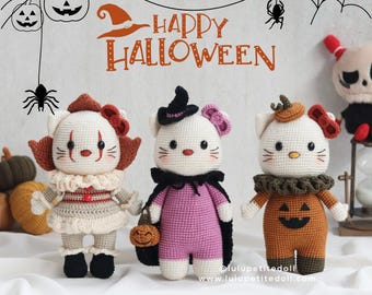 Bundle 3 in 1: Halloween Cat Crochet Doll, Amigurumi crochet doll, DIY For Halloween
