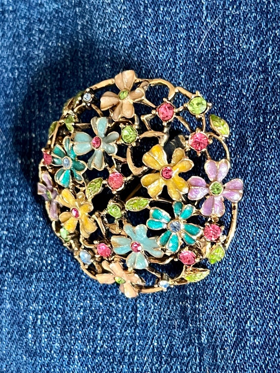 Vintage Monet Pastel Enamel and Rhinestone Brooch