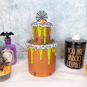 Halloween Kitchen Decor, Fake Cake, Halloween Party Decor, Cake For Display, Dummy Cake, Two Tiered Cake, Drip Cake, Faux Halloween Cake