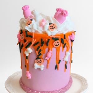 Fake Pink Halloween Cake With Sprinkles for Tiered Tray Halloween Kitchen Decor Faux Sweets Coffee Bar Decor Halloween Photo Prop Dummy Cake