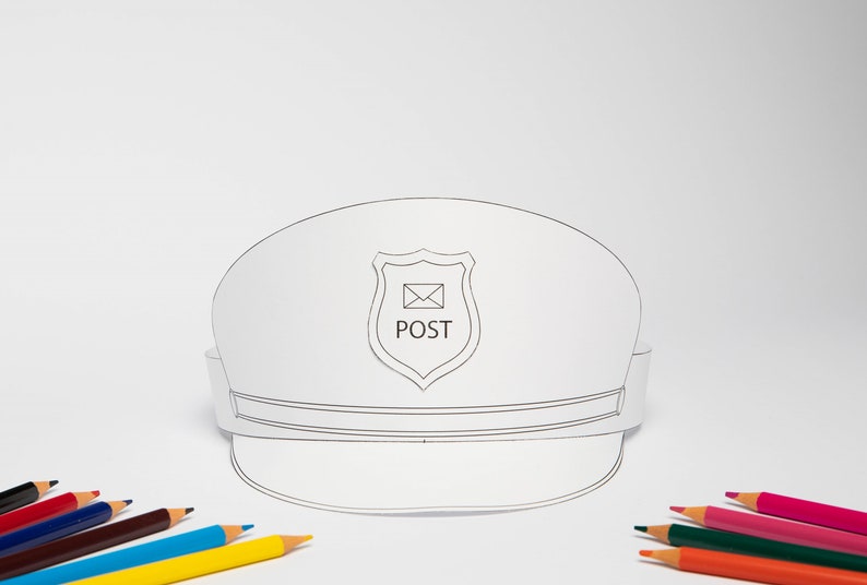 Printable Coloring Postman Paper Cap Pdf Template Digital Download Fun