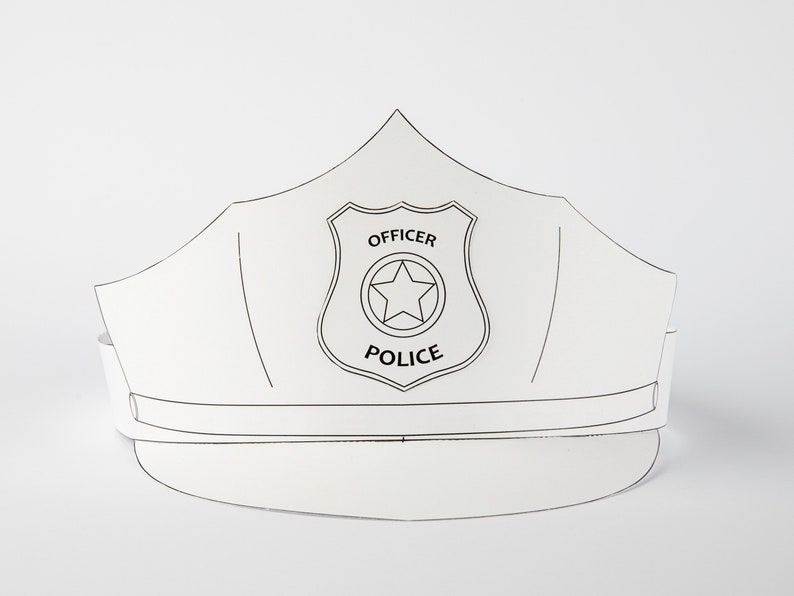 Printable Coloring Police Paper Cap Fun Kids Craft pdf Template Instant Download DIY Party Costume Crown Pattern Great for Birthdays, School image 1