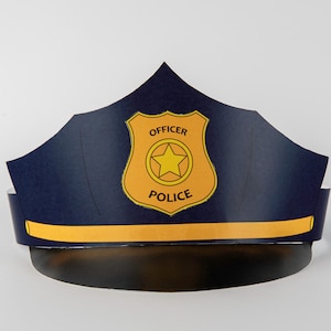 Cappello di carta della polizia stampabile, colorato, divertente, per bambini, pdf, download immediato, costume da poliziotto per feste di compleanno, ottimo per feste di compleanno