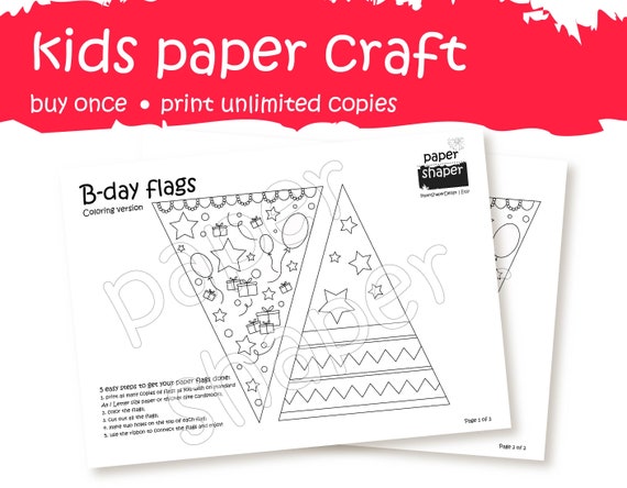 Printable Birthday Paper Flags Coloring Pdf Great Party | Etsy