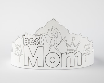 Printable World’s Best Mom Paper Crown Lovely Greetings on Mother’s Day Nice for Photoshoot Coloring pdf Party DIY Instant Download Love Mom