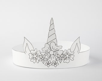 Imprimable Licorne Papier Couronne Partie Coloriage Enfants Artisanat Génial DIY Anniversaire Décor Filles Costume Téléchargement Instantané Poney Bandeau pdf Modèle