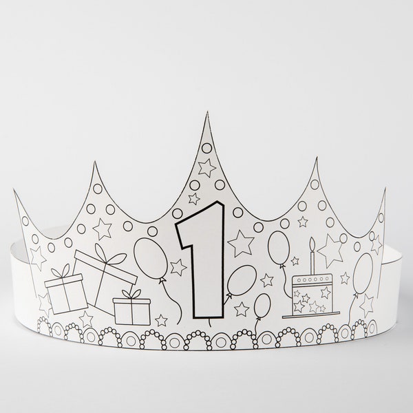 Printable Birthday Number Paper Crown 1st Birthday Coloring Pattern Party Accessory DIY Costume Instant Download Cute for Kids Photoshoot