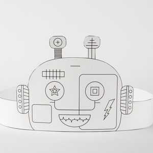 Printable Robot Paper Crown Awesome DIY Party Decor Cute Robot Birthday Theme Boy Themed Party Bot Coloring pdf Robot Face Template Download