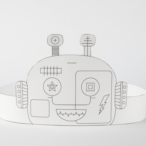 Printable Robot Paper Crown Awesome DIY Party Decor Cute Robot Birthday Theme Boy Themed Party Bot Coloring pdf Robot Face Template Download