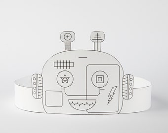 Printable Robot Paper Crown Awesome DIY Party Decor Cute Robot Birthday Theme Boy Themed Party Bot Coloring pdf Robot Face Template Download