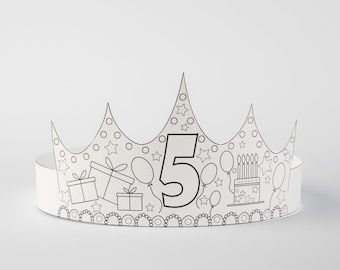 Printable Birthday Number Paper Crown 5th Birthday Decoration Coloring Template DIY Party Head Decor Awesome Kids Accessory Instant Download