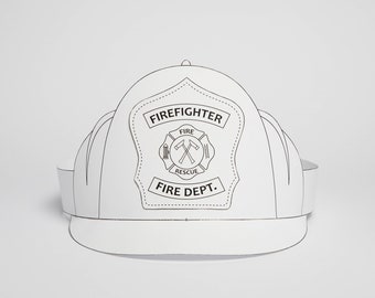 Printable Coloring Firefighter Paper Helmet Fun Kids Craft pdf Template Instant Download DIY Fireman Costume Crown Pattern Paper Hat