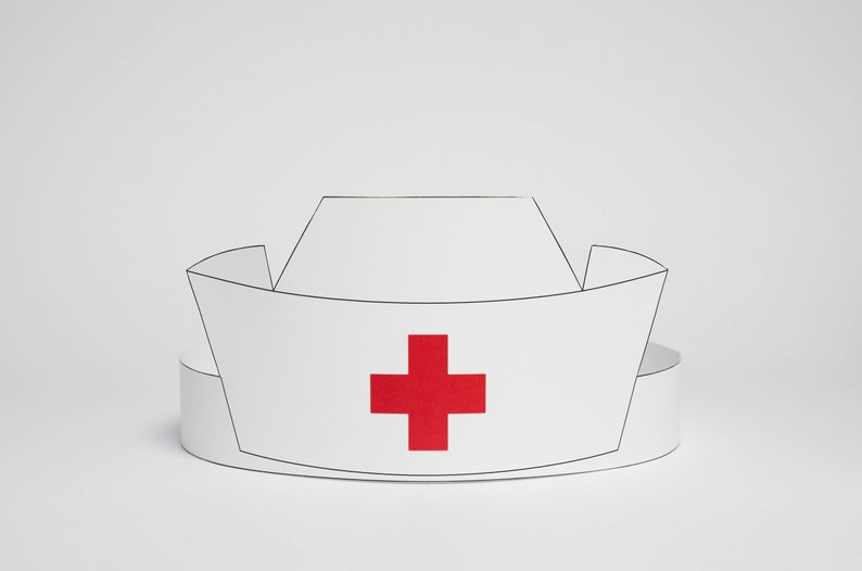 Printable Colored Nurse Paper Hat Kids Party Craft Doctor Costume Pdf