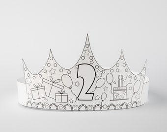 Printable Birthday Number Paper Crown 2nd B-day Coloring pdf Template Party Craft DIY Costume Instant Download Awesome Kids Photoshoot