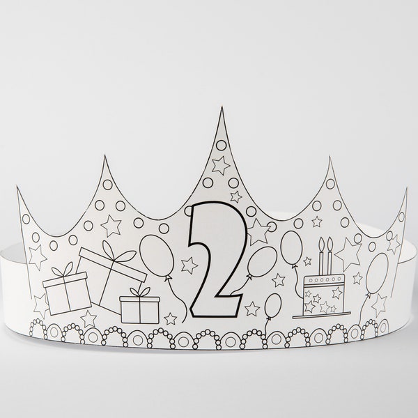 Printable Birthday Number Paper Crown 2nd B-day Coloring pdf Template Party Craft DIY Costume Instant Download Awesome Kids Photoshoot