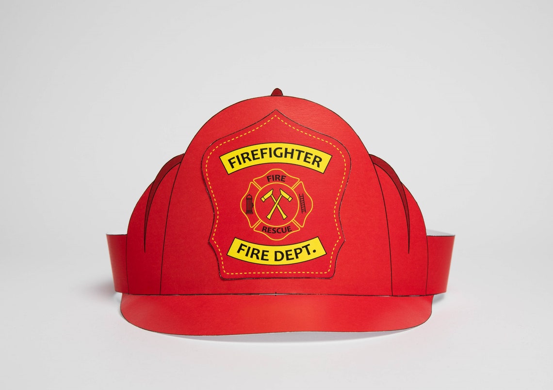Printable Colored Firefighter Paper Helmet Kids Craft Activity Pdf ...