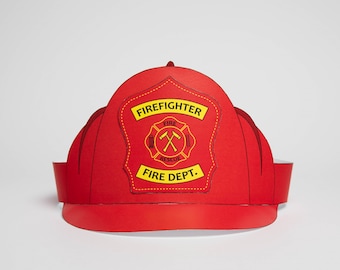 Printable Colored Firefighter Paper Helmet Kids Craft Activity pdf Template Digital Download DIY Fireman Costume Crown Hat Pattern Preschool