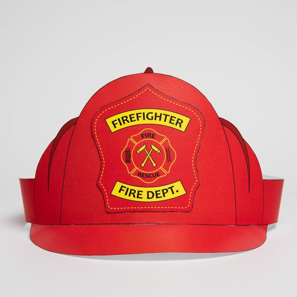 Printable Colored Firefighter Paper Helmet Kids Craft Activity pdf Template Digital Download DIY Fireman Costume Crown Hat Pattern Preschool