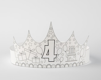 Printable Birthday Number Paper Crown 4th Birthday Coloring file Party Decoration DIY Head Accessory Instant Download Gorgeous Preschooler