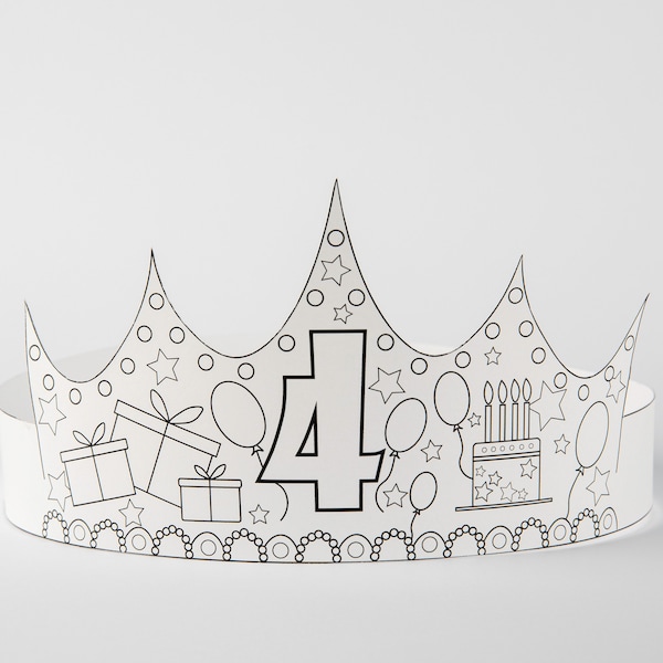 Printable Birthday Number Paper Crown 4th Birthday Coloring file Party Decoration DIY Head Accessory Instant Download Gorgeous Preschooler