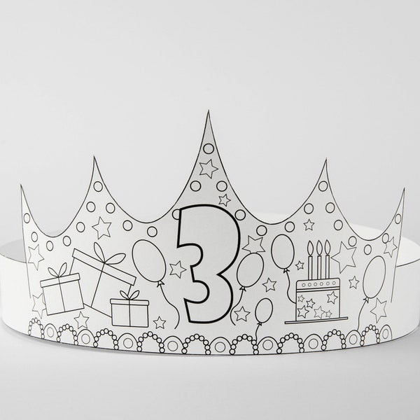 Printable Birthday Number Paper Crown 3rd B-day Coloring pdf Template Party Accessory DIY Costume Digital Download Cool Toddler Photoshoot