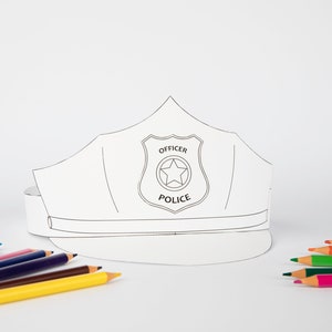 Printable Coloring Police Paper Cap Fun Kids Craft pdf Template Instant Download DIY Party Costume Crown Pattern Great for Birthdays, School image 2
