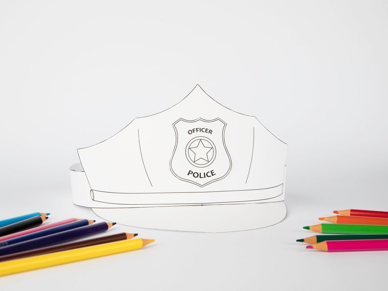 Printable Coloring Police Paper Cap Fun Kids Craft pdf Template Instant Download DIY Party Costume Crown Pattern Great for Birthdays, School image 2