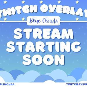 Cute Animated Pastel Blue Clouds Twitch Scenes - Stream Starting, Be Right Back, Stream Ending, Stream Offline