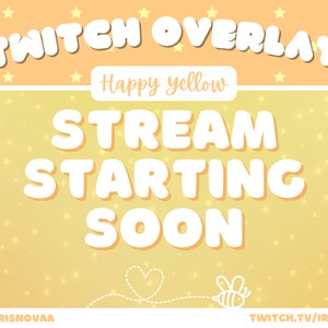Cute Animated Pastel Yellow Bee Twitch Scenes - Stream Starting, Be Right Back, Stream Ending, Stream Offline
