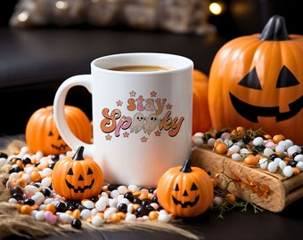 Stay Spooky Coffee Mug | Cute Ghost Halloween Pun Coffee Mug | Ghost Halloween Coffee Cup | Funny Halloween Coffee