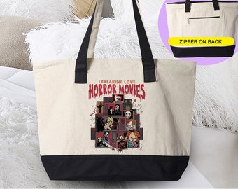 I freaking Love Horror Movies Tote Bag | Horror Movies Halloween Tote | Slasher Tote Bag | Fun Halloween Tote Bag