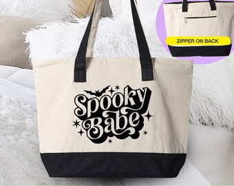 Spooky Babe Bat Tote Bag | Witch Halloween Tote | Cute Halloween Tote Bag | Funny Witch Halloween Tote Bag