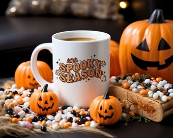 Spooky Season Coffee Mug | Cute Ghost Bat Halloween Pun Coffee Mug | Ghost Halloween Coffee Cup | Funny Halloween Coffee