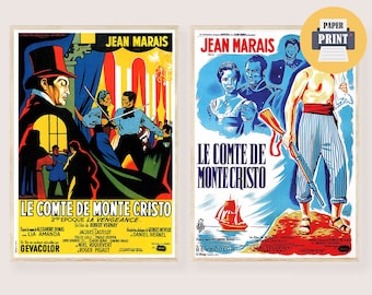 Count of Monte Cristo Movie Poster Prints - Jean Marais Vintage Movie Print Retro Movie Art Dumas Decor Wall Art Monte Cristo Old Film Print