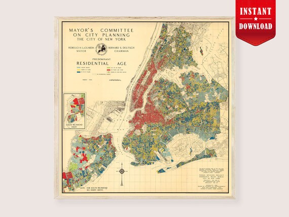 New York City Map Print Vintage NYC Street Plan Old Manhattan Map