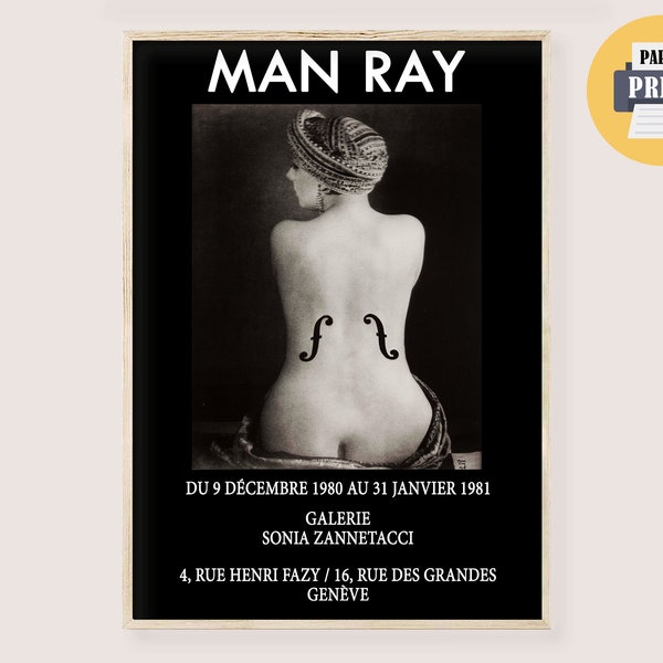 Man Ray Print Violin d'Ingres Poster Retro Art - Violin Exhibition Man Ray Poster Vintage Black White Man Ray Kiki Print Violon d'Ingres