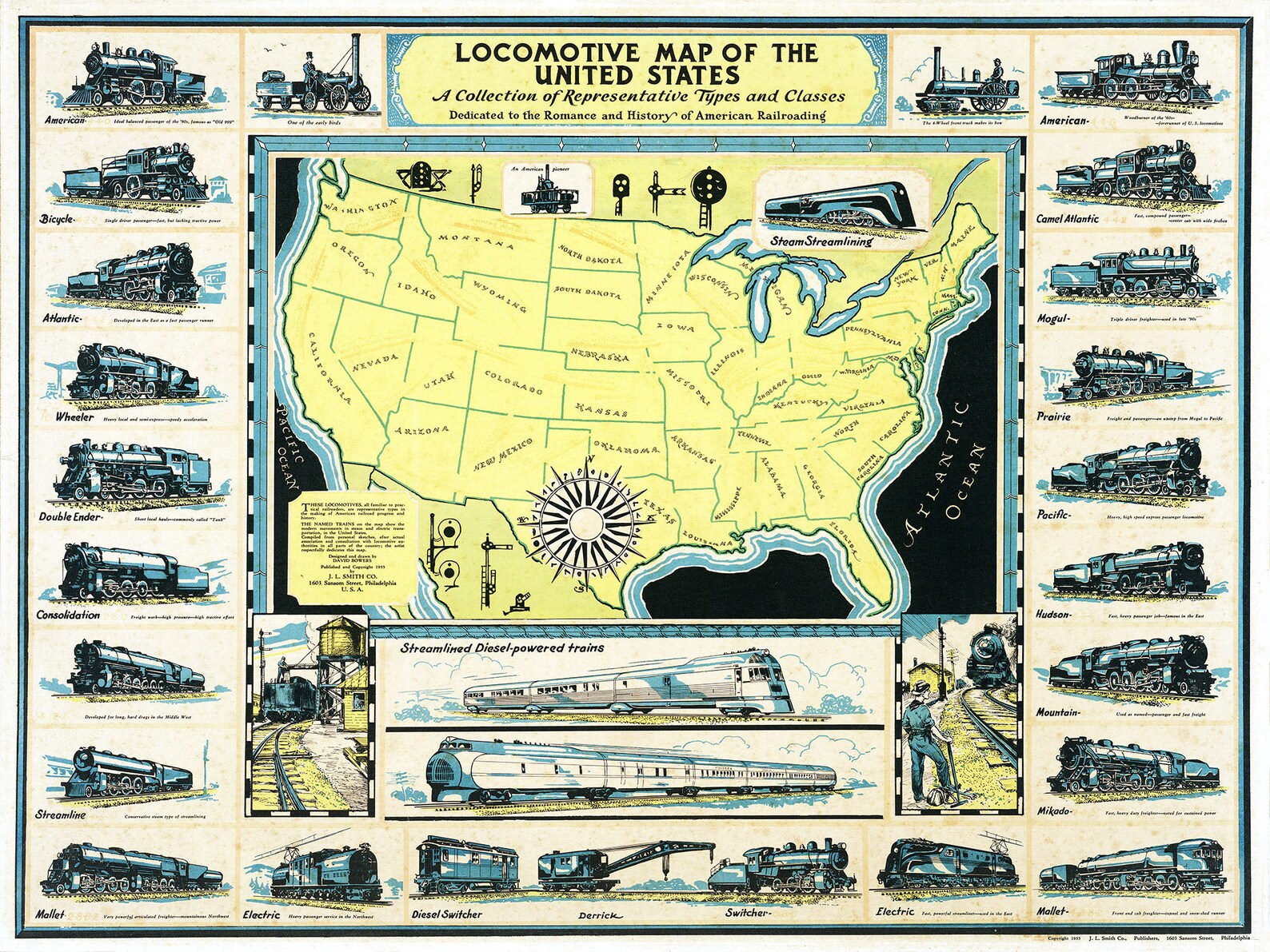 Vintage Train Map of the United States Digital - US Locomotive Map ...