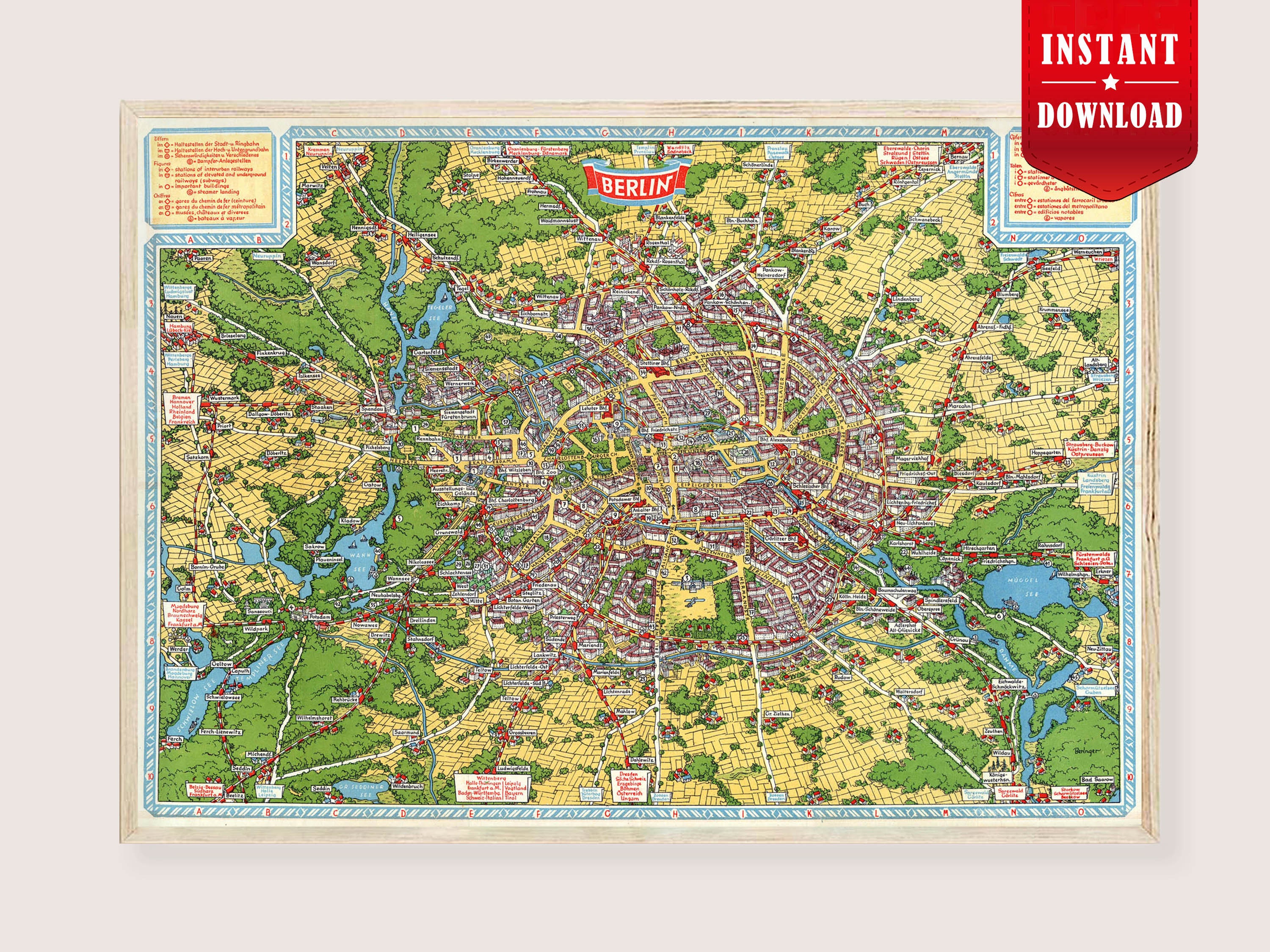 Berlin Map 1931 Print Digital - Old Berlin Map Poster Ownload