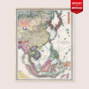 Asia Shipping Routes Map 1930 Java China Japan Lijn Vintage Maritime Cartography Print