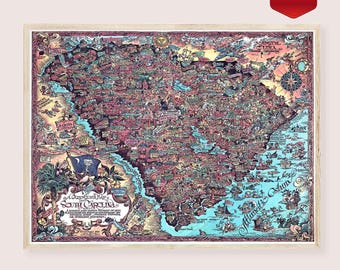 South Carolina Karte druckbare, 1935 Vintage Geographie Poster, historische Zustand Wandkunst, digitaler Download