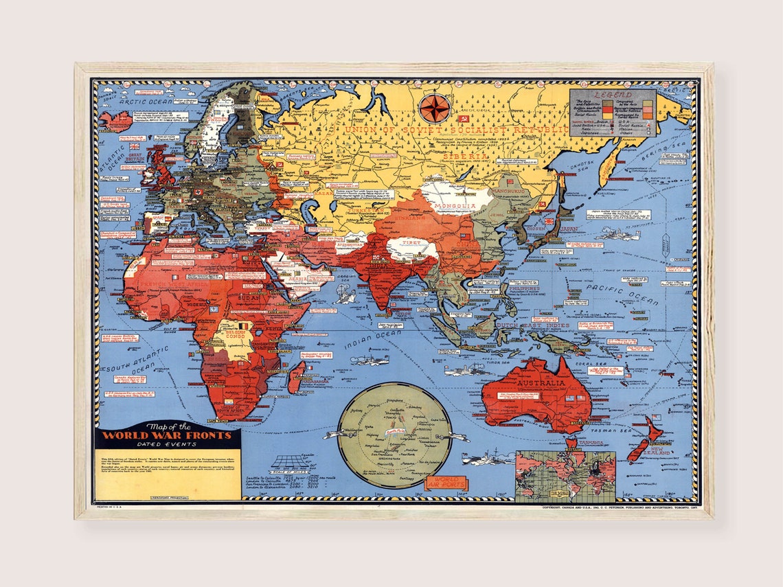 World War 2 Map Download WW II History Map European Invasion Print