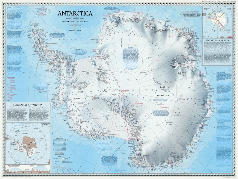 Antarctica Map Art Print Digital South Pole Wall Art Home, Antarctic ...