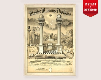 Master Masons diploma, Freemason art poster Masonic history Vintage Freemasonry art masonic print Occult freimaurer decor Freemason wall art