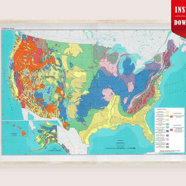 米国地質図 大判デジタル - 古い地質図 科学ポスター ビンテージマップ 米国の地質図 科学地質ポスター