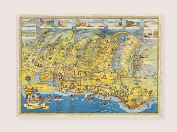 ホノルル地図 1948年 ヴィンテージ ハワイ オアフ島 旅行ポスター