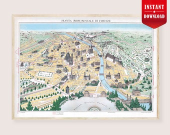 フィレンツェ（イタリア）1847年 - 古いアンティーク地図 - アート