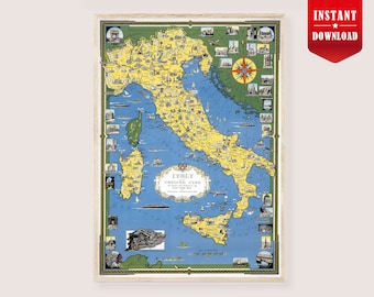 Mapa antiguo de Italia Vaticano Print - Pictórico Italia Mapa Póster Digital, Mapa a Color Vaticano Imprimible, Póster Vintage Mapa Vaticano Italia Descargar