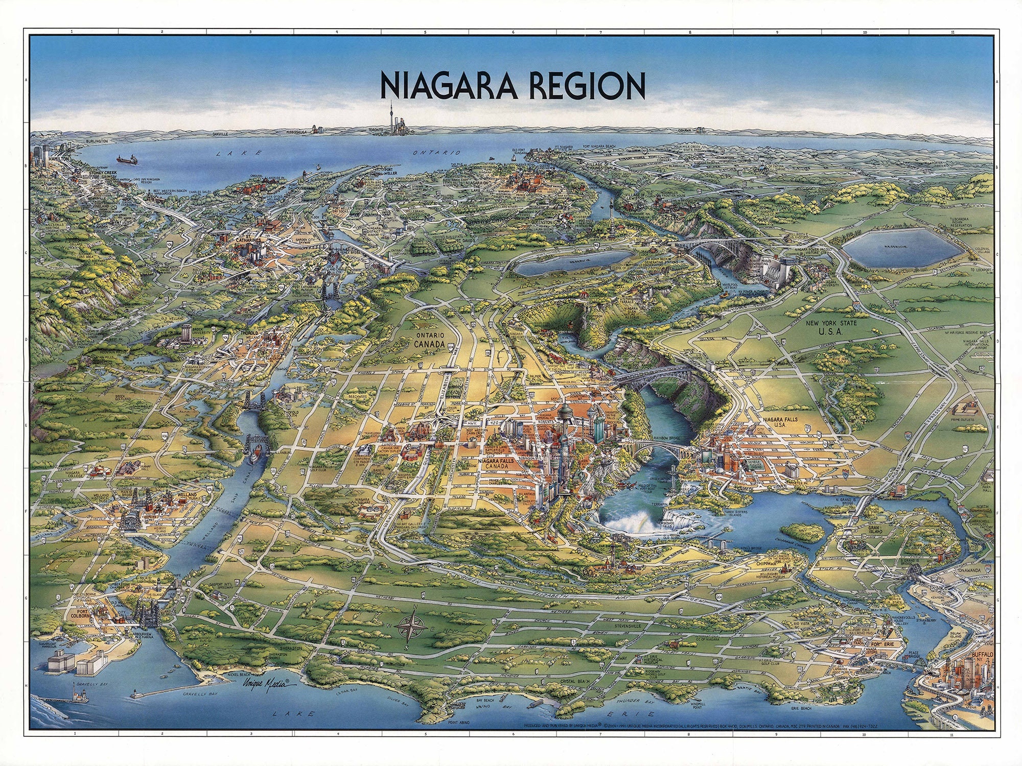 Niagara Falls Map Print Digital Niagara River Map Poster, Pictorial Map